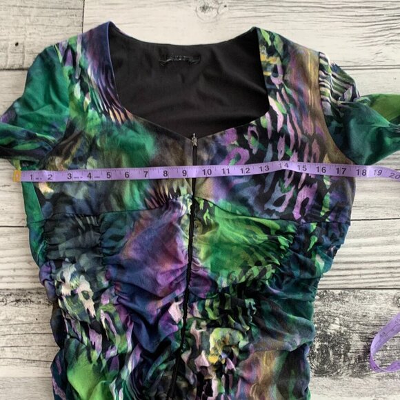 Vintage Y2K Sheer Animal Print Babydoll Empire Waist Long Sleeve Blouse - Picture 9 of 13